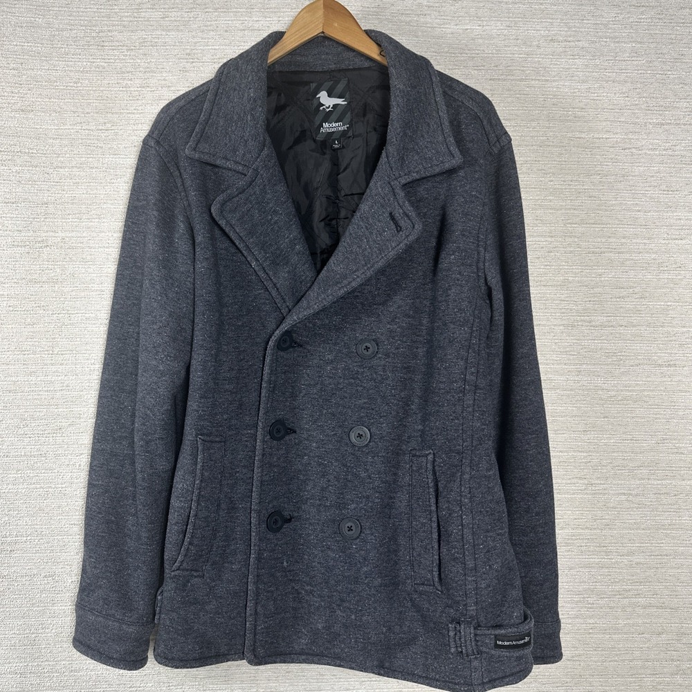 Modern Amusement Peacoat Jacket Gray Double Breasted Casual Coat L Minimalist